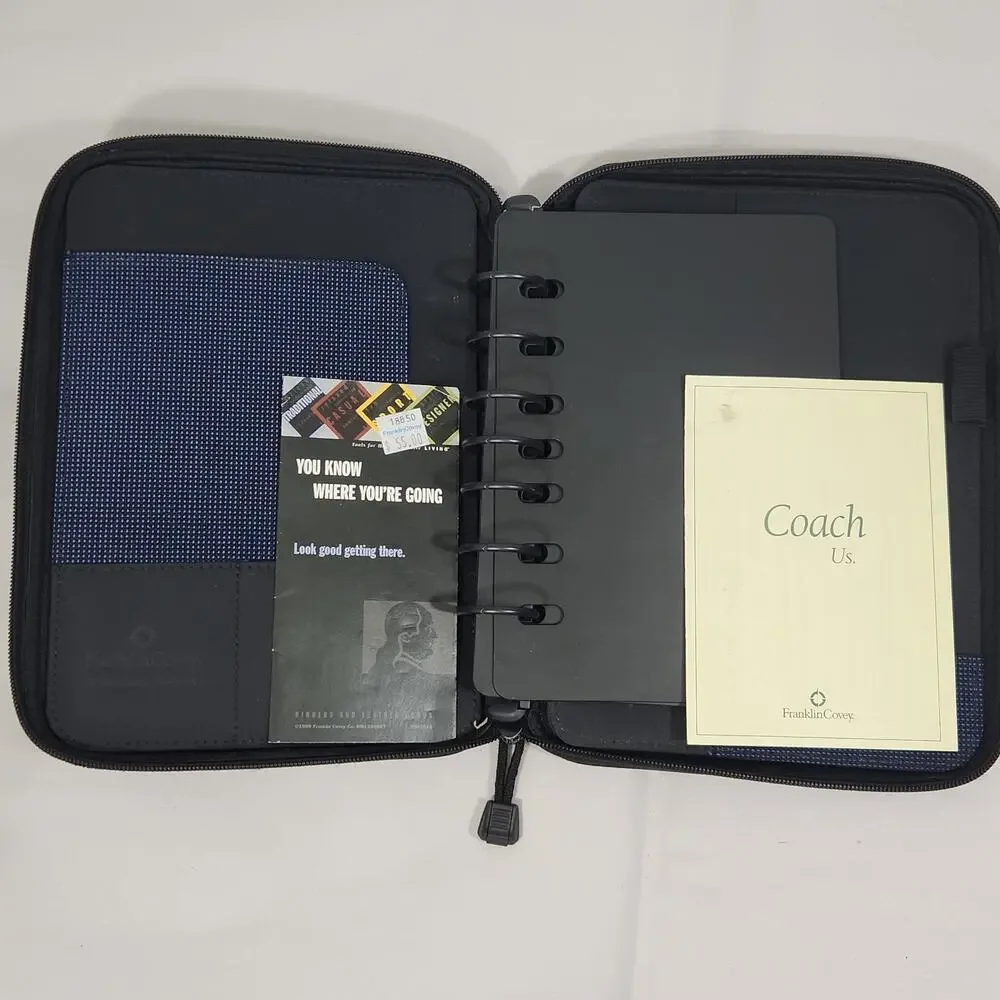 Franklin Covey Compact Planner 7 Ring Binder Full Zip Blue Nylon Organizer